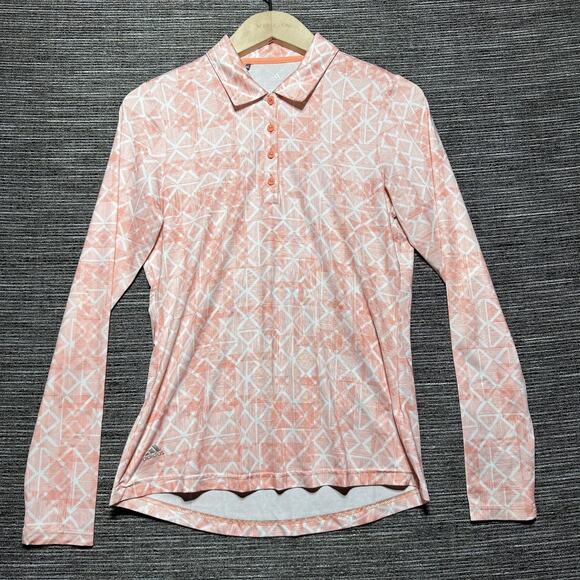 adidas Tops - Adidas Golf Polo Shirt Women's XS Orange Geometric Long Sleeve CW0565